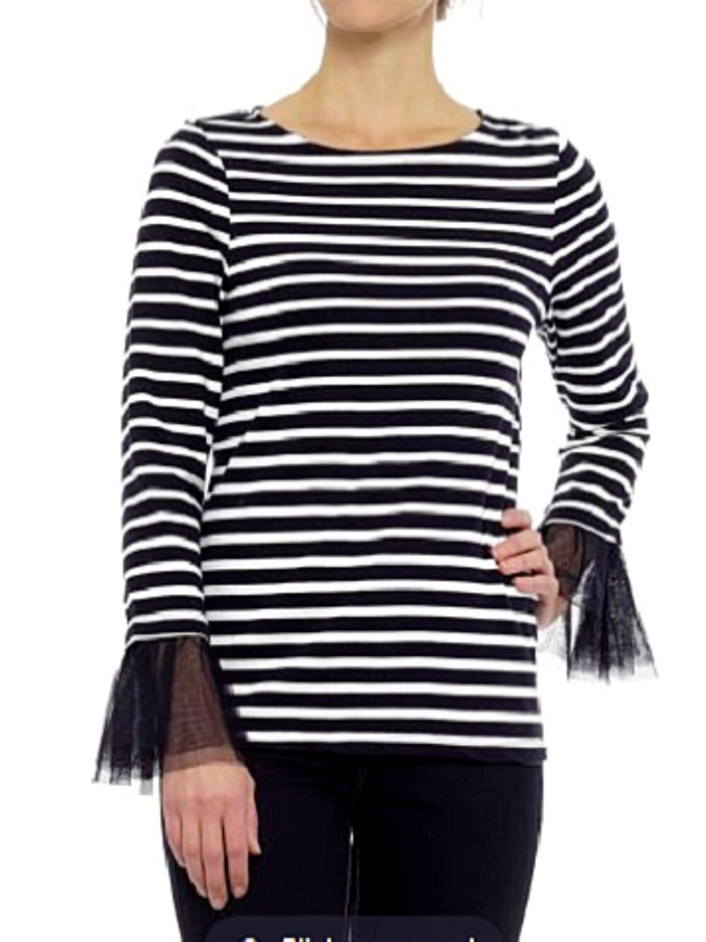 Beach Lunch Lounge Syla Striped Knit Top M Long Sleeves Tulle Cuffs Indigo White